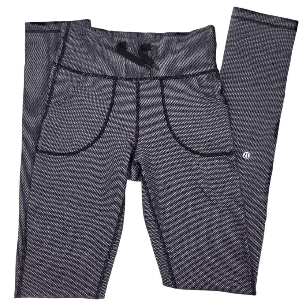Lululemon Skinny Will Pant Womens 4 Leggings Black Diamond Dot Drawstring
